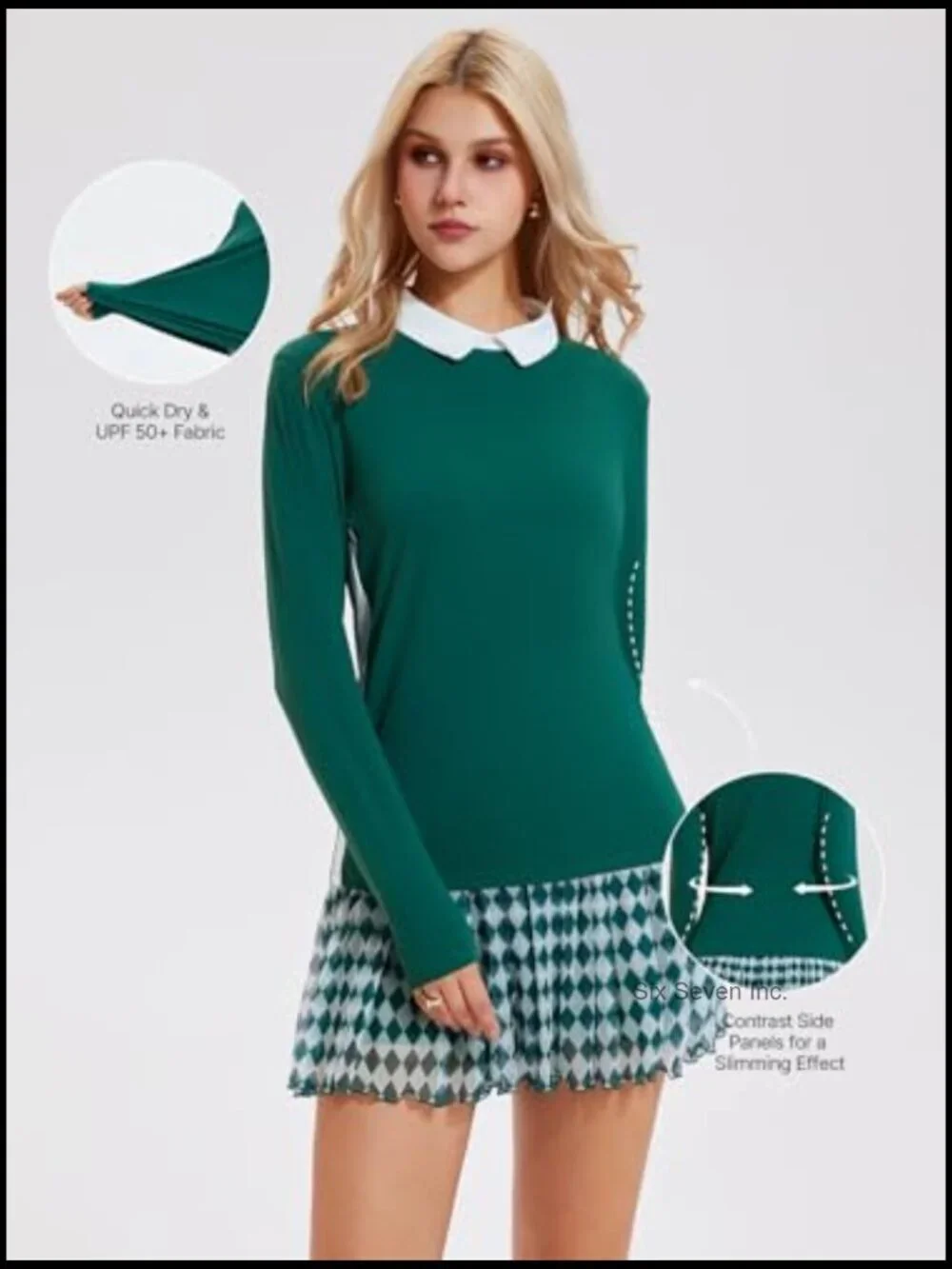 2 Piece Athletic Skirt Set with Collared Top & Pleated Skort 4 Pockets